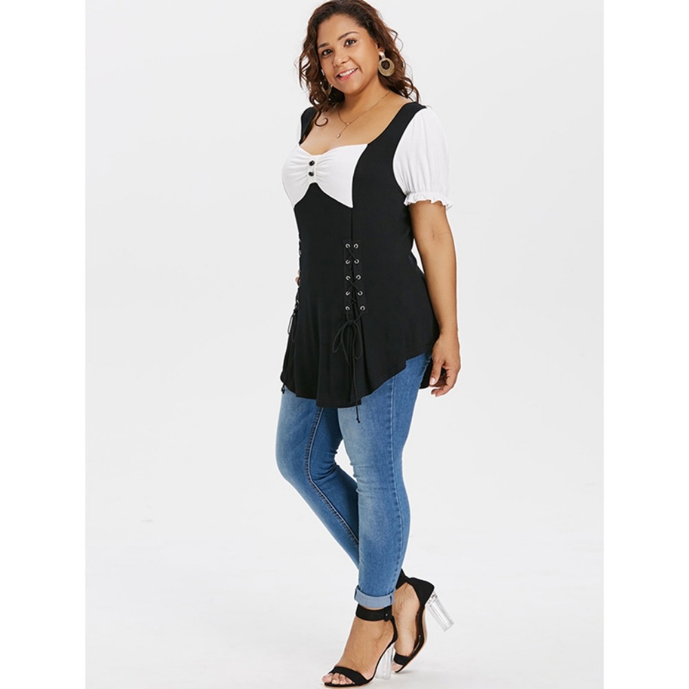  Plus Size Retro Sweetheart Neck T-shirt  - Picture 3 of 7